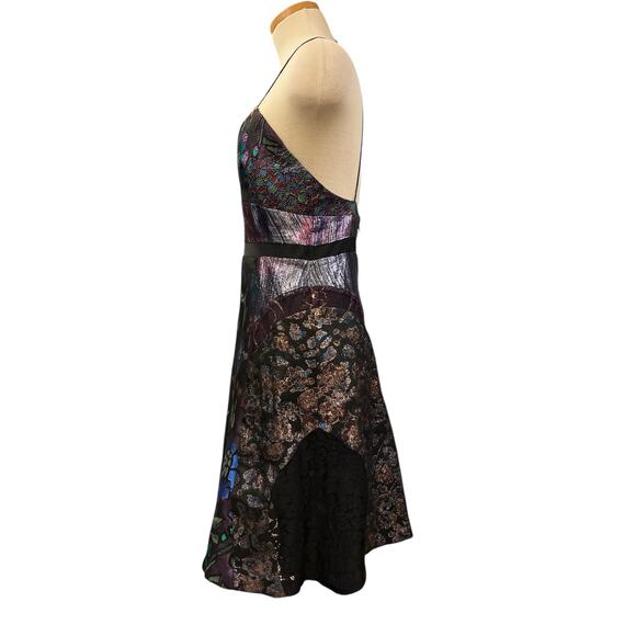 Cynthia Rowley Patchwork Slip Dress Size 8 Black Purple Fairy Whimsy Goth Funky - Picture 2 of 8